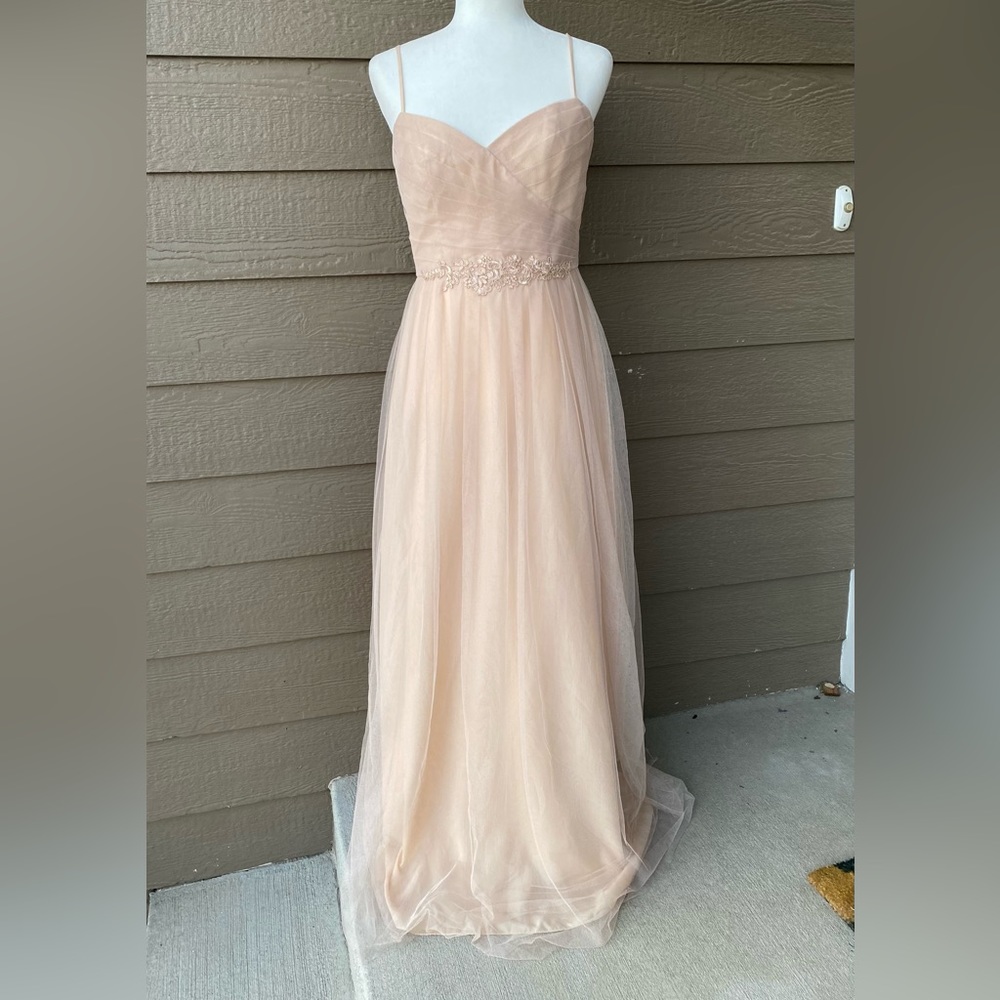 Monique Lhuillier Bridesmaid embroidery Spaghetti Strap Dress (Soft Tulle)size 6